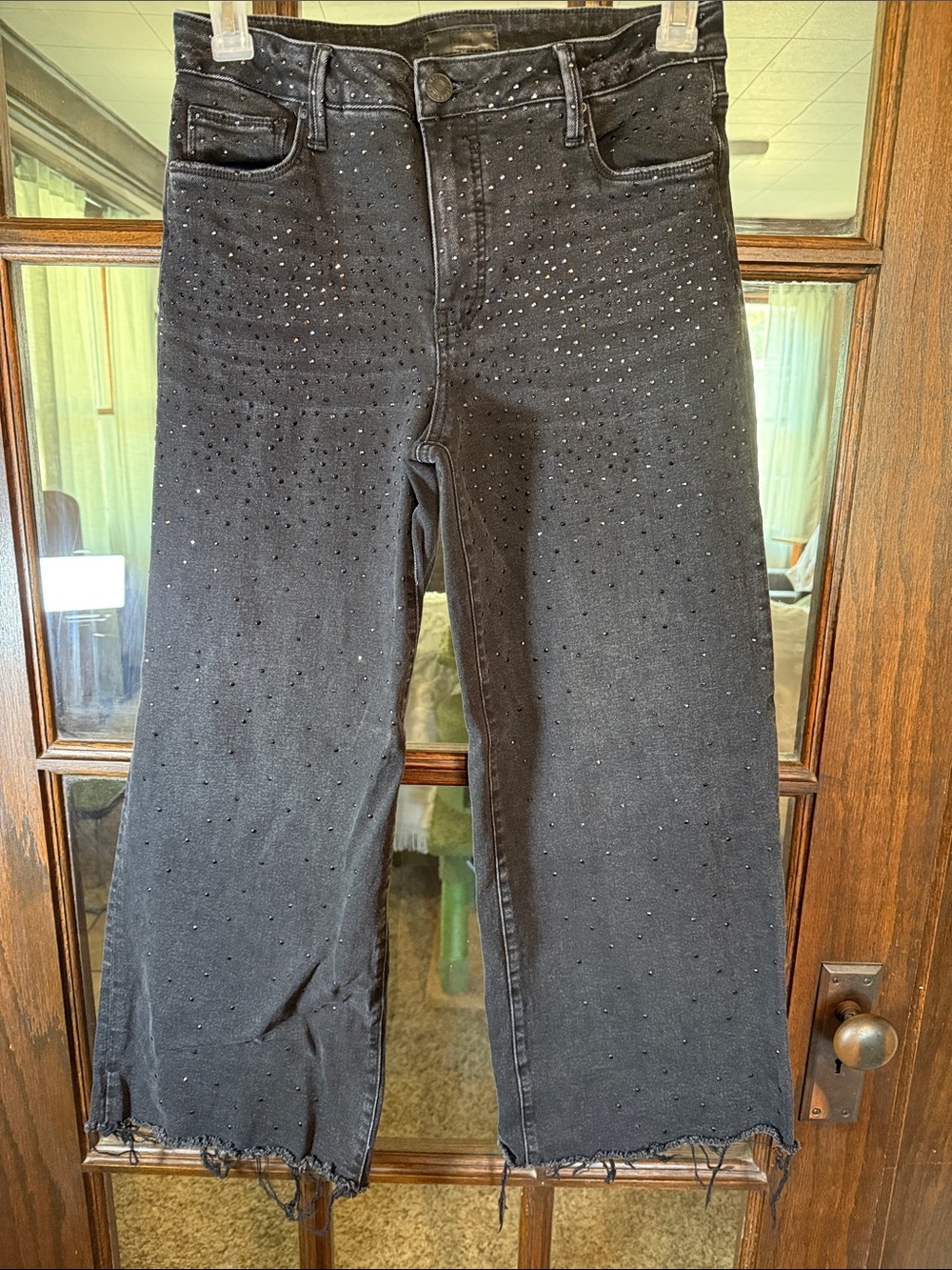 KUT from the Kloth Meg Fab Ab Wide Leg Rhinestone Black Jean 6 Dopamine Dressing